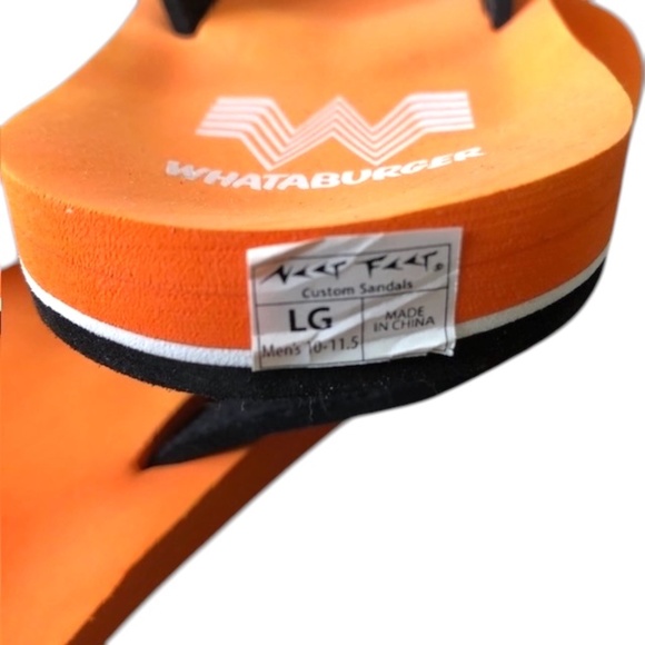 Neat Feet Orange & Black Flip Flops With Dr Pepper & What-A-Burger Logos Size L - Picture 9 of 10